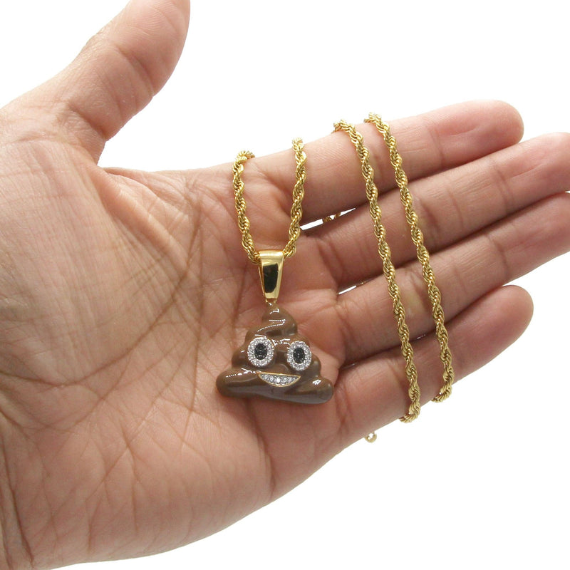Mens Gold Plated Rope Chain & Emoji Pendant | Appx. 17 Grams