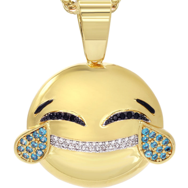 Mens Gold Plated Cuban Link Chain & Emoji Pendant | Appx. 16.3 Grams
