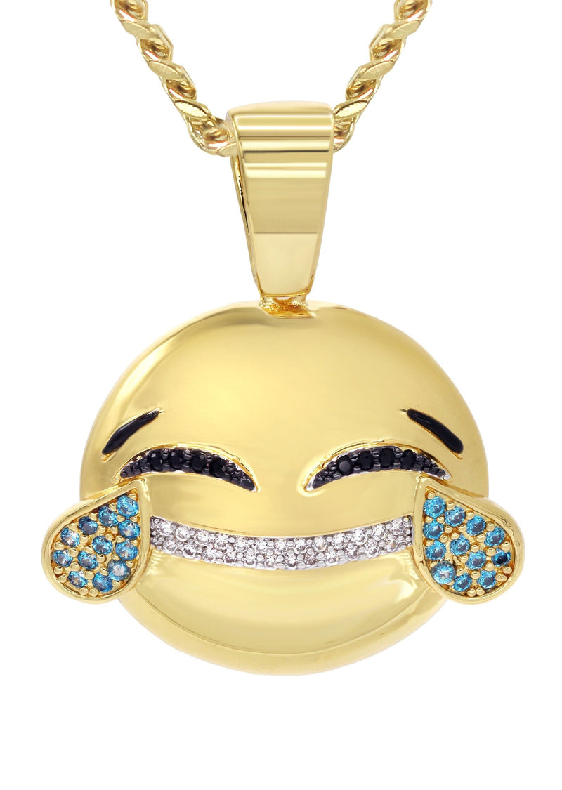 Mens Gold Plated Cuban Link Chain & Emoji Pendant | Appx. 16.3 Grams