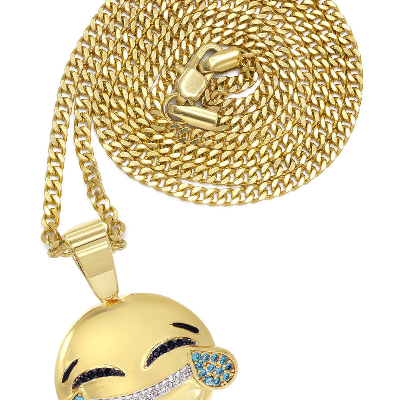 Mens Gold Plated Cuban Link Chain & Emoji Pendant | Appx. 16.3 Grams