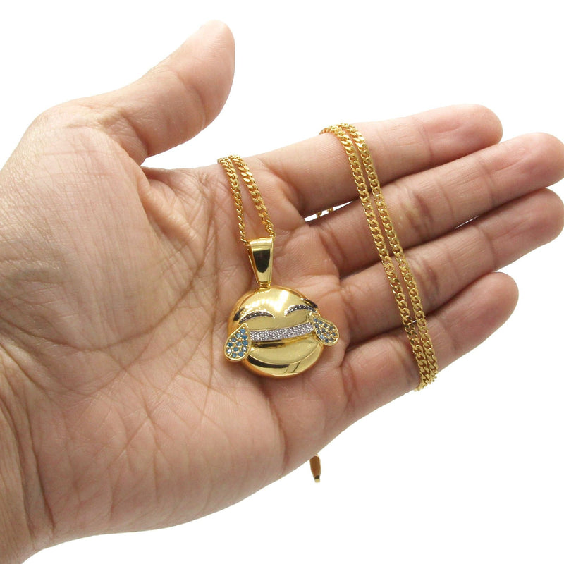 Mens Gold Plated Cuban Link Chain & Emoji Pendant | Appx. 16.3 Grams