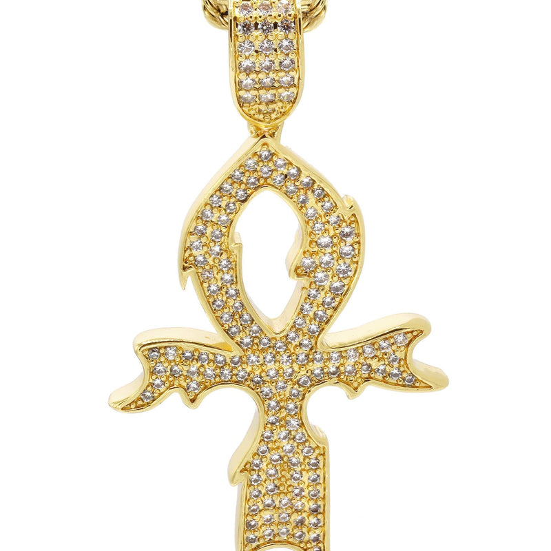 Mens Gold Plated Rope Chain & Cross Pendant | Appx. 13.4 Grams