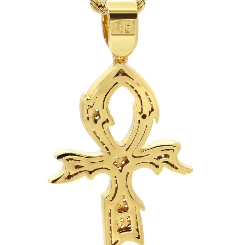 Mens Gold Plated Rope Chain & Cross Pendant | Appx. 13.4 Grams