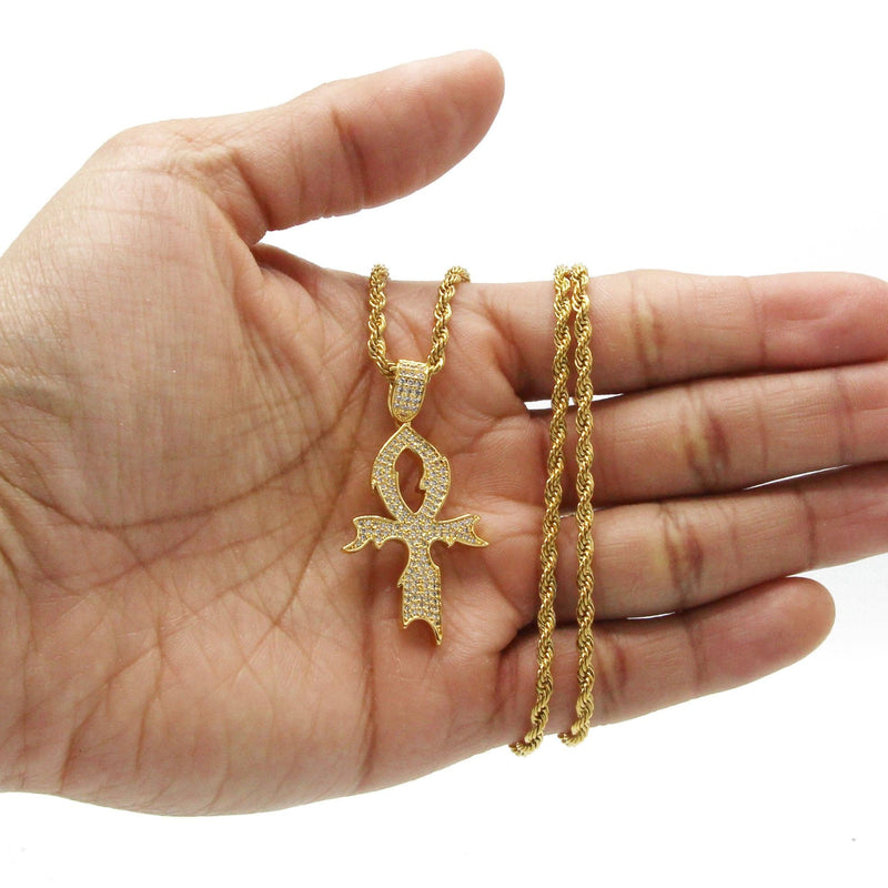Mens Gold Plated Rope Chain & Cross Pendant | Appx. 13.4 Grams