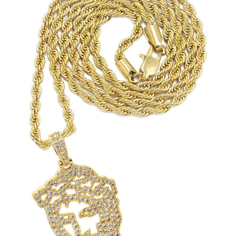 Mens Gold Plated Rope Chain & Jesus Piece Chain | Appx. 14.6 Grams