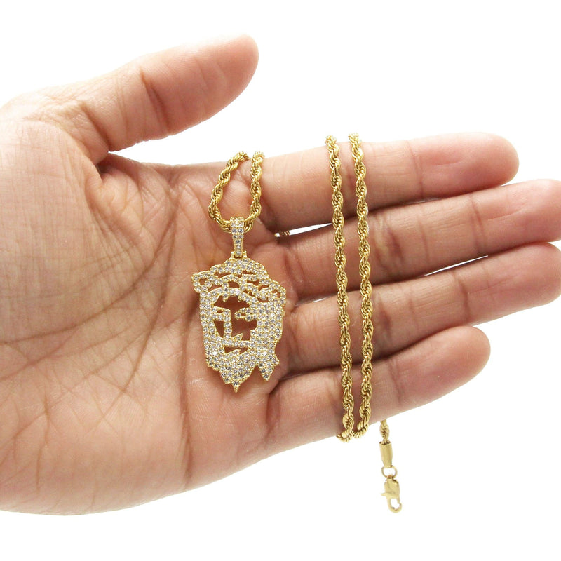 Mens Gold Plated Rope Chain & Jesus Piece Chain | Appx. 14.6 Grams