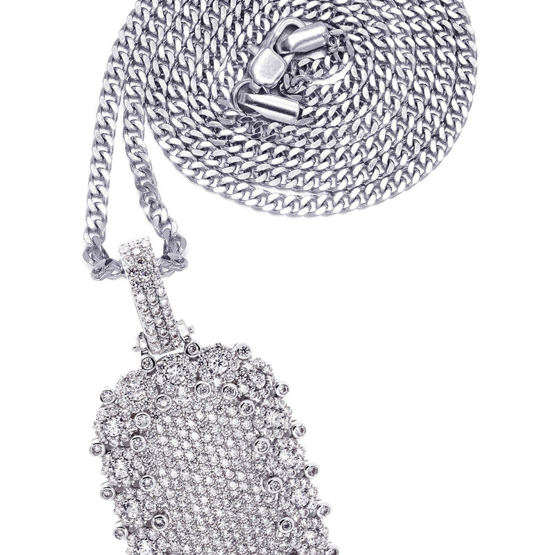 White Gold Plated Cuban Link Chain & Dog Tag Pendant | Appx. 40.2 Grams