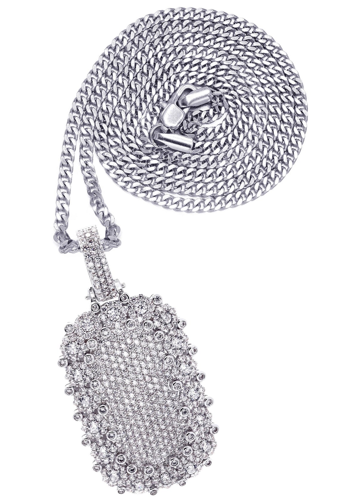 White Gold Plated Cuban Link Chain & Dog Tag Pendant | Appx. 40.2 Grams