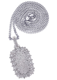 White Gold Plated Cuban Link Chain & Dog Tag Pendant | Appx. 40.2 Grams
