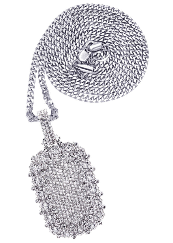 White Gold Plated Cuban Link Chain & Dog Tag Pendant | Appx. 40.2 Grams