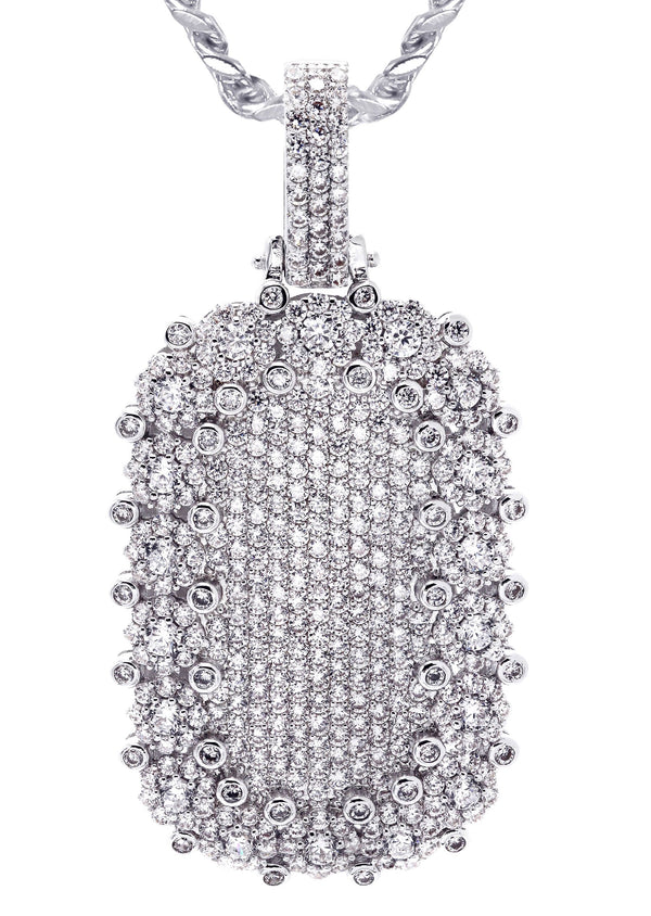 White Gold Plated Cuban Link Chain & Dog Tag Pendant | Appx. 40.2 Grams