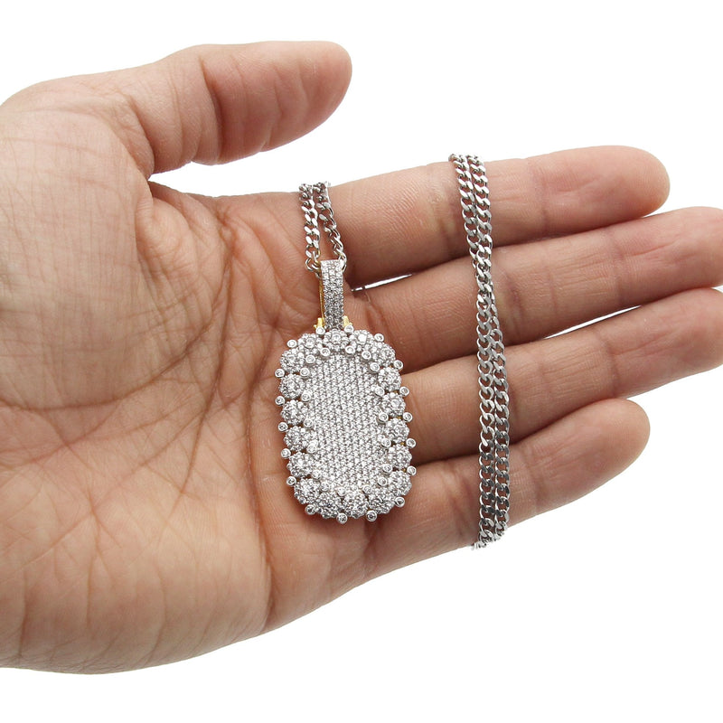 White Gold Plated Cuban Link Chain & Dog Tag Pendant | Appx. 40.2 Grams