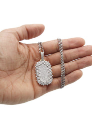 White Gold Plated Cuban Link Chain & Dog Tag Pendant | Appx. 40.2 Grams