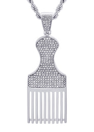 White Gold Plated Cuban Link Chain & Comb Pendant | Appx. 18 Grams