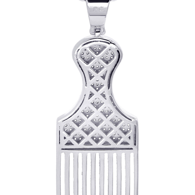White Gold Plated Cuban Link Chain & Comb Pendant | Appx. 18 Grams