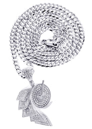 White Gold Plated Cuban Link Chain & Money Roll Pendant | Appx. 18 Grams
