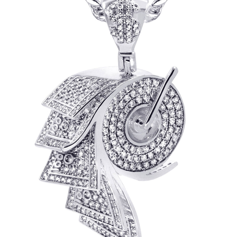 White Gold Plated Cuban Link Chain & Money Roll Pendant | Appx. 18 Grams