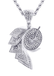 White Gold Plated Cuban Link Chain & Money Roll Pendant | Appx. 18 Grams