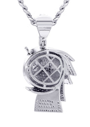 White Gold Plated Cuban Link Chain & Money Roll Pendant | Appx. 18 Grams