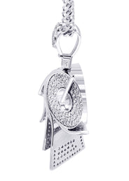 White Gold Plated Cuban Link Chain & Money Roll Pendant | Appx. 18 Grams