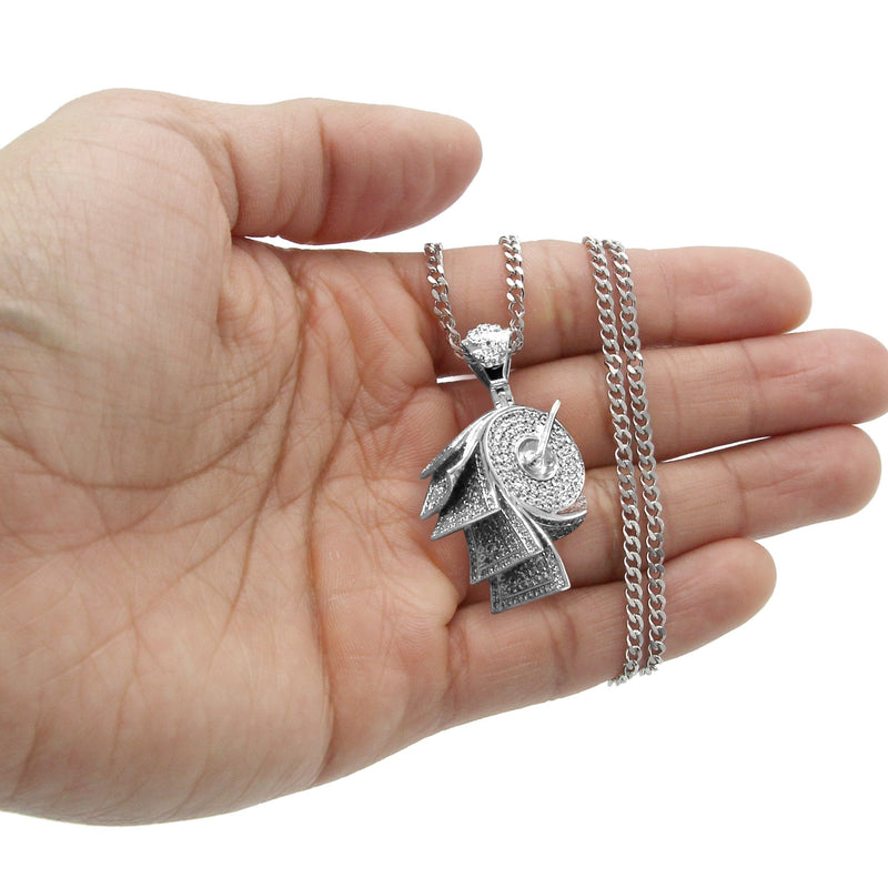 White Gold Plated Cuban Link Chain & Money Roll Pendant | Appx. 18 Grams