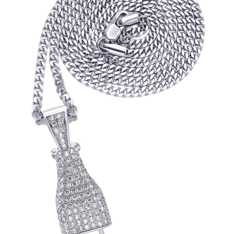 White Gold Plated Cuban Link Chain & Plug Pendant | Appx. 22.7 Grams