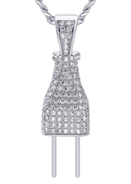White Gold Plated Cuban Link Chain & Plug Pendant | Appx. 22.7 Grams