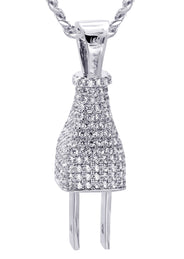 White Gold Plated Cuban Link Chain & Plug Pendant | Appx. 22.7 Grams