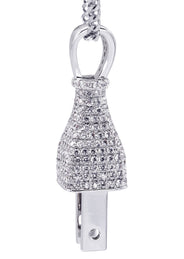 White Gold Plated Cuban Link Chain & Plug Pendant | Appx. 22.7 Grams