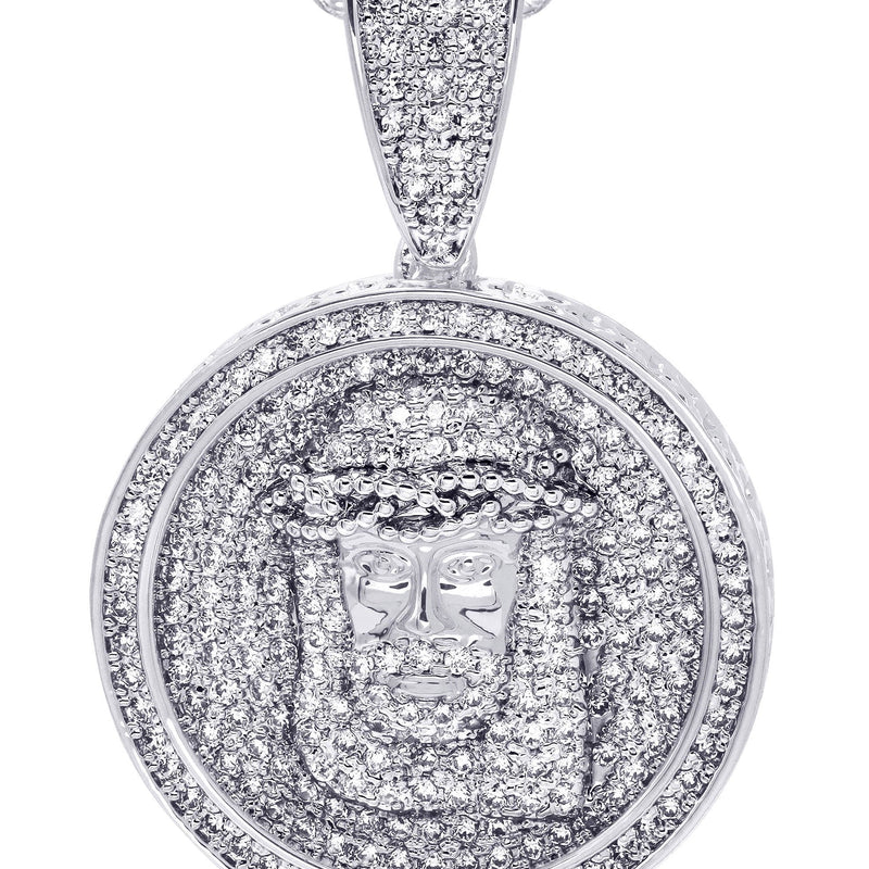 White Gold Plated Cuban Link Chain & Jesus Head Pendant | Appx. 15 Grams
