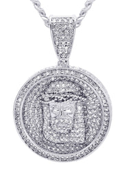 White Gold Plated Cuban Link Chain & Jesus Head Pendant | Appx. 15 Grams