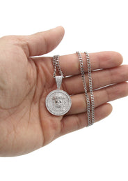 White Gold Plated Cuban Link Chain & Jesus Head Pendant | Appx. 15 Grams