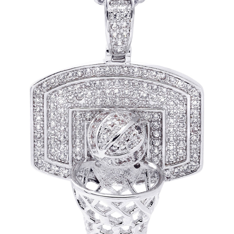 White Gold Plated Cuban Link Chain & Basketball Pendant | Appx. 27.3 Grams