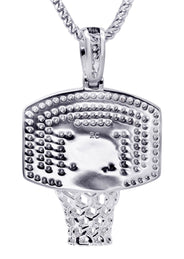 White Gold Plated Cuban Link Chain & Basketball Pendant | Appx. 27.3 Grams