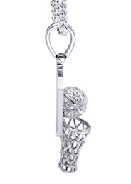 White Gold Plated Cuban Link Chain & Basketball Pendant | Appx. 27.3 Grams