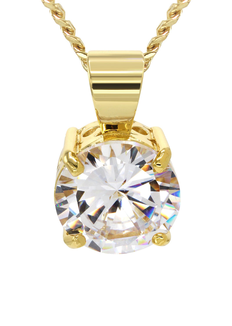 Mens Gold Plated Cuban Link Chain & Cubic Zirconia Pendant | Appx. 16.3 Grams