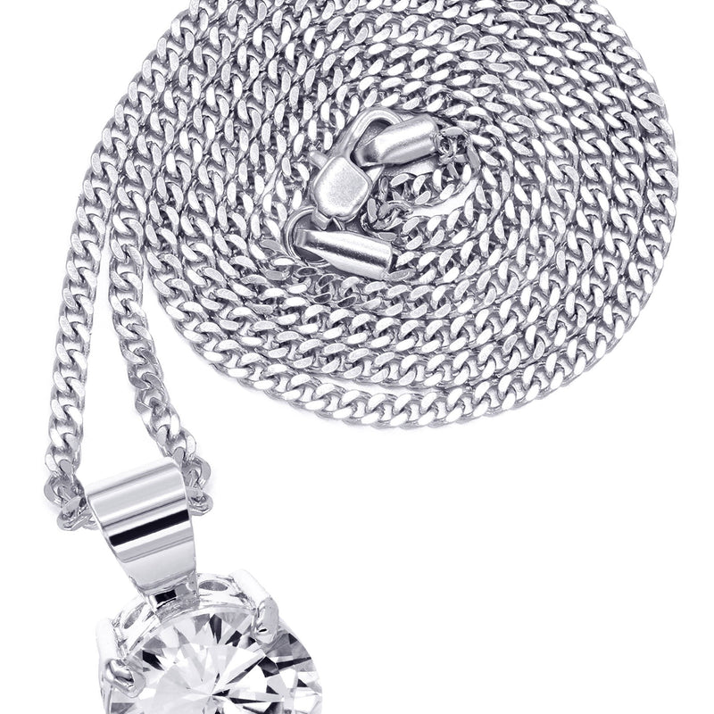 White Gold Plated Cuban Link Chain & Cubic Zirconia Pendant | Appx. 16.3 Grams