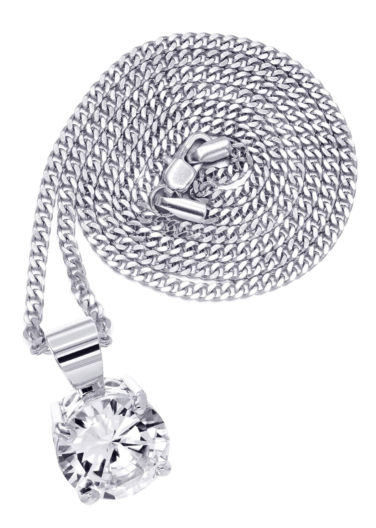 White Gold Plated Cuban Link Chain & Cubic Zirconia Pendant | Appx. 16.3 Grams