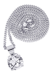 White Gold Plated Cuban Link Chain & Cubic Zirconia Pendant | Appx. 16.3 Grams