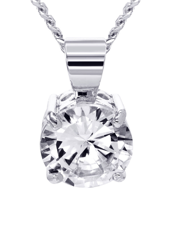White Gold Plated Cuban Link Chain & Cubic Zirconia Pendant | Appx. 16.3 Grams