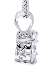 White Gold Plated Cuban Link Chain & Cubic Zirconia Pendant | Appx. 16.3 Grams