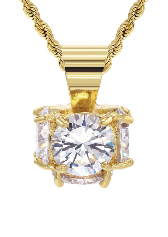 Mens Gold Plated Rope Chain & Cubic Zirconia Pendant | Appx. 19 Grams