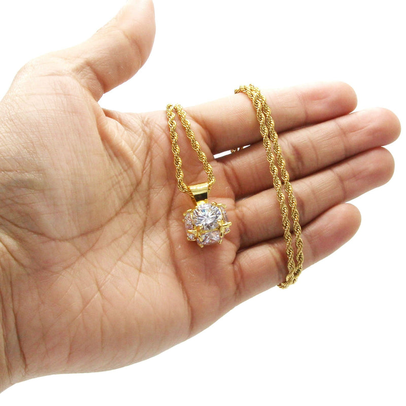Mens Gold Plated Rope Chain & Cubic Zirconia Pendant | Appx. 19 Grams