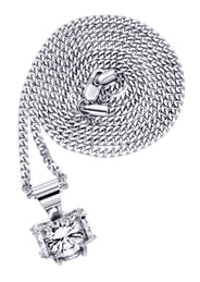 White Gold Plated Cuban Link Chain & Cubic Zirconia Pendant | Appx. 19 Grams