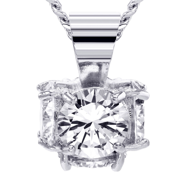 White Gold Plated Cuban Link Chain & Cubic Zirconia Pendant | Appx. 19 Grams