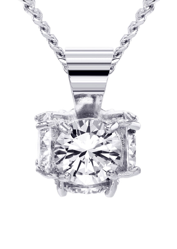 White Gold Plated Cuban Link Chain & Cubic Zirconia Pendant | Appx. 19 Grams