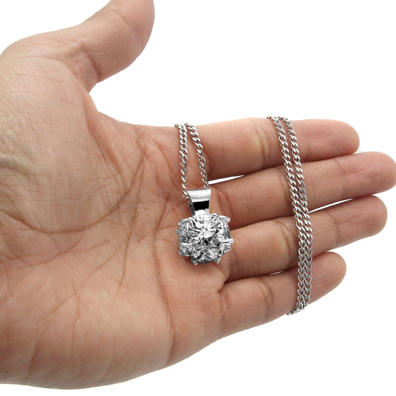 White Gold Plated Cuban Link Chain & Cubic Zirconia Pendant | Appx. 19 Grams