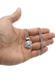 White Gold Plated Cuban Link Chain & Cubic Zirconia Pendant | Appx. 19 Grams