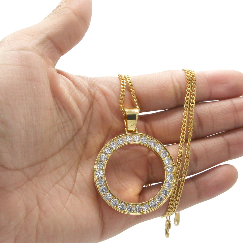 Mens Gold Plated Cuban Link Chain & Circle Pendant | Appx. 25 Grams