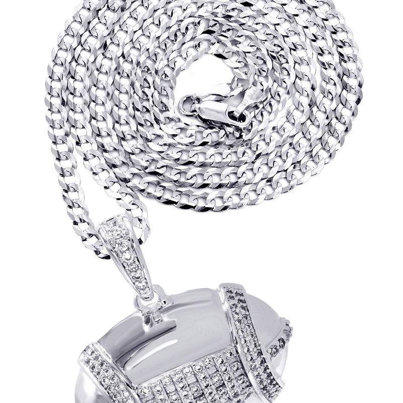 White Gold Plated Cuban Link Chain & Football Pendant | Appx. 15.3 Grams